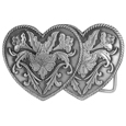 Double Heart Antiqued Belt Buckle